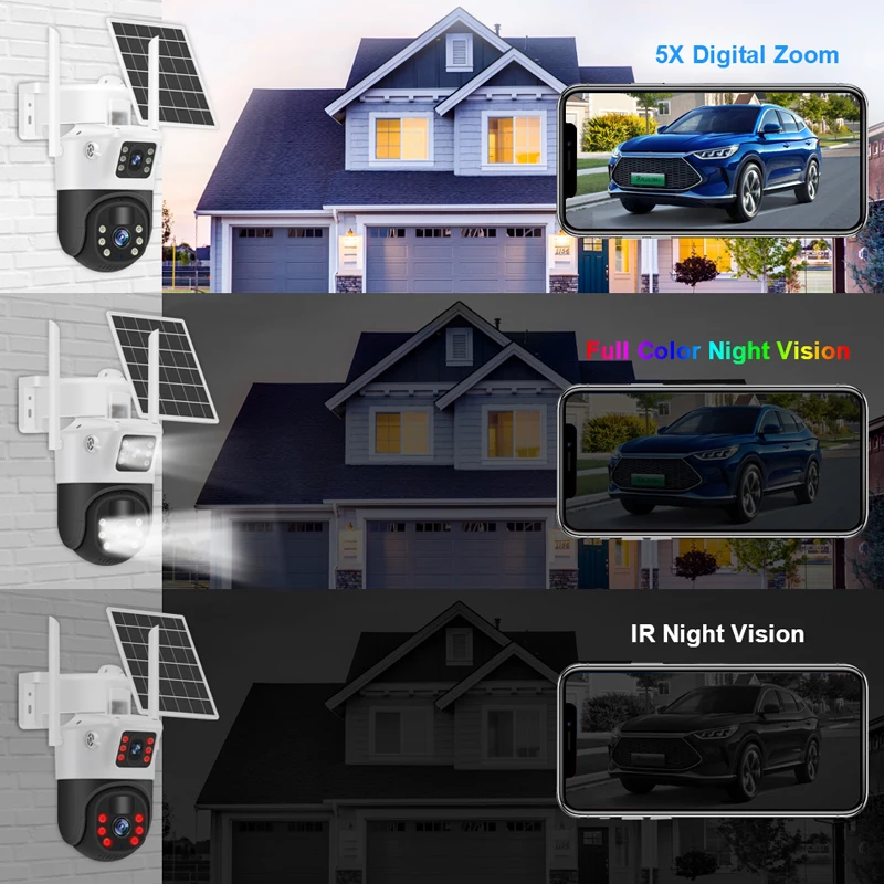 Imagem -05 - Câmera de Vigilância Solar com Cartão Sim para Exterior Lente Dupla Ptz Segurança com Pir Detecção Humana Cartão Sim Smar4k hd 5x