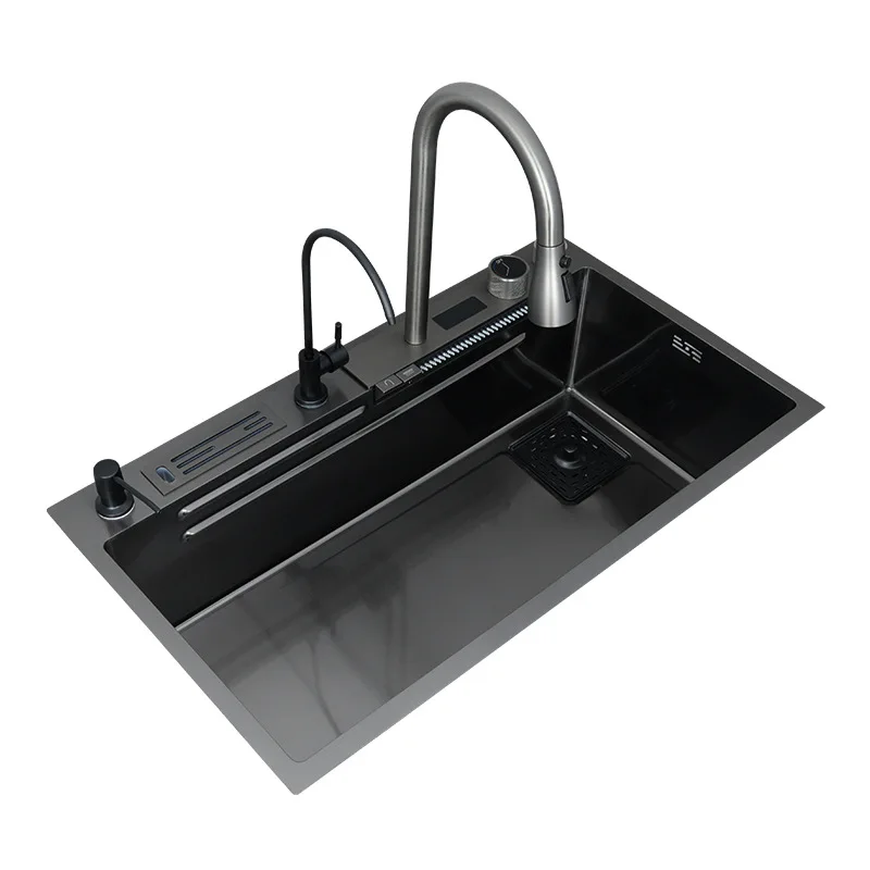Kitchen Handmade Stainless Steel Sink Household Sink Black Large Vegetable Basin Single