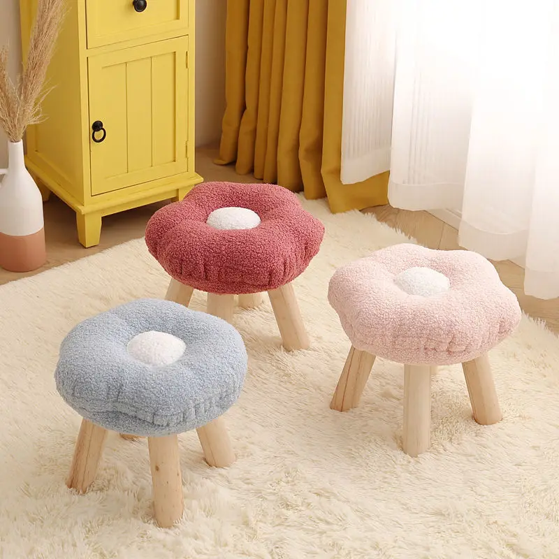 Non Slip Sturdy Strong Load Bearing Flower Small Home Low Stool Cloud Cute Sitting Cushion Living Room Shoe Changing Stool