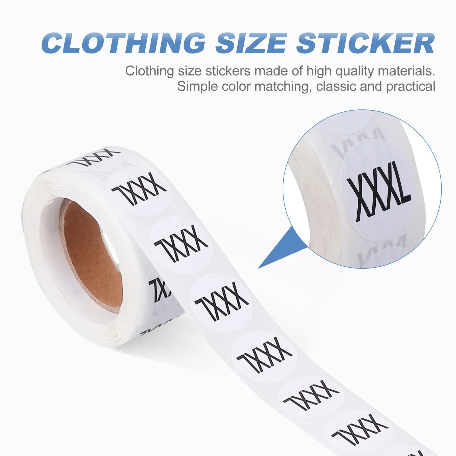 2 Roll Clothing Size Self-Adhesive Sticker Round Label Set Clear Bold Font Premium Size Sticker for Shirts Jackets Pants Hats