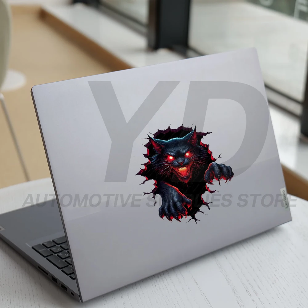 3D Black Cat Car Sticker Scary Red Eyes Evil Kitten Decals Waterproof Vinyl Auto Body Window Laptop Decor Skeleton Styling - view 5