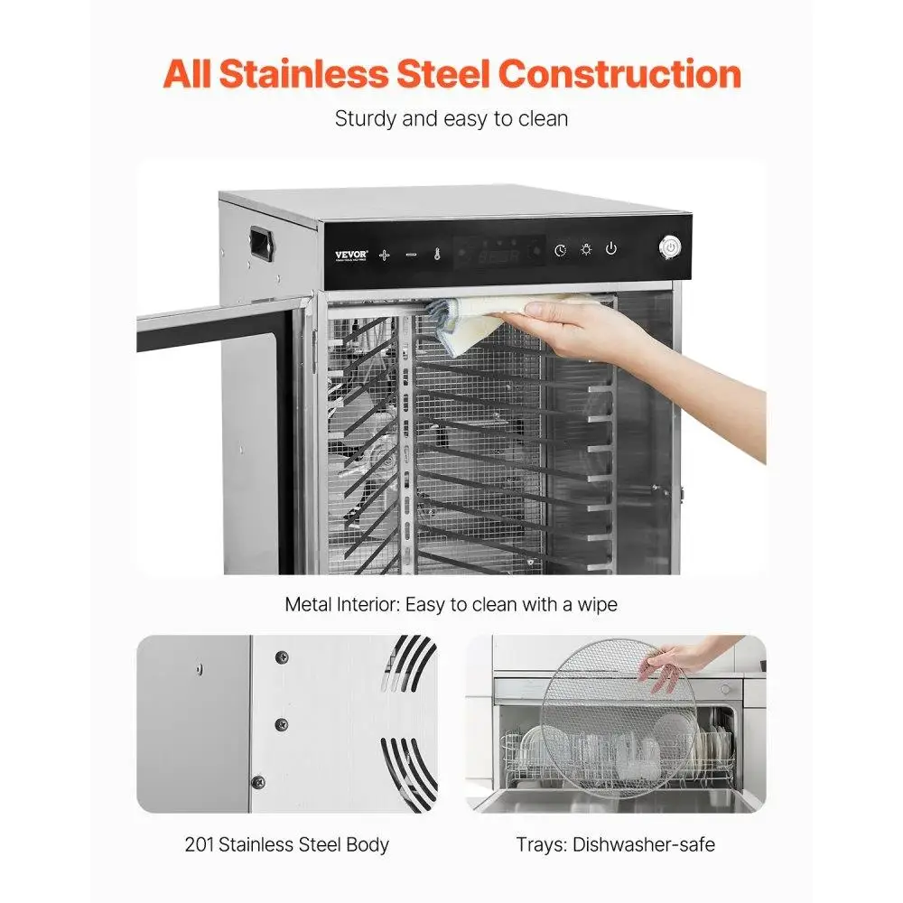 เครื่องขจัดน้ําออกแบบหมุน 12 ถาดสแตนเลส 800W และการอบแห้งผลไม้