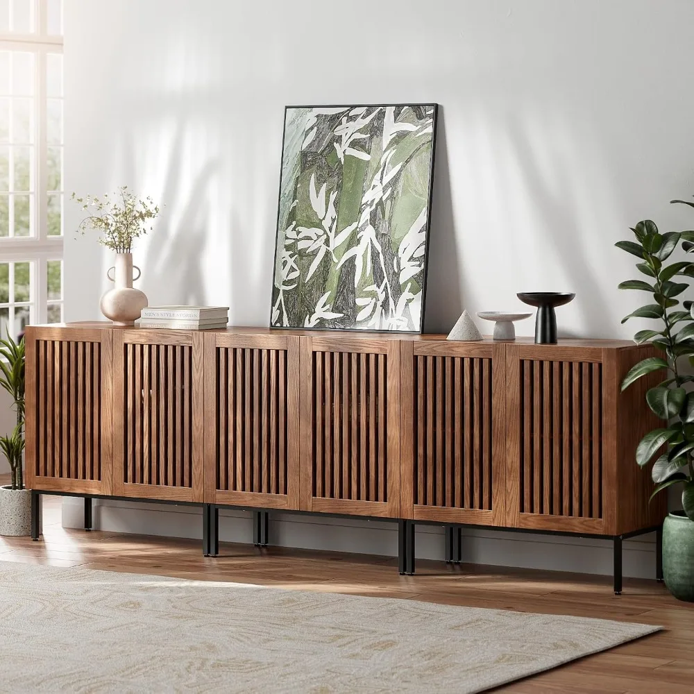 Cabinet with Storage,Set of 3 Farmhouse Console Table with Metal Base and Adjustable Shelves,Sideboard Coffee Bar Cabinet with 6