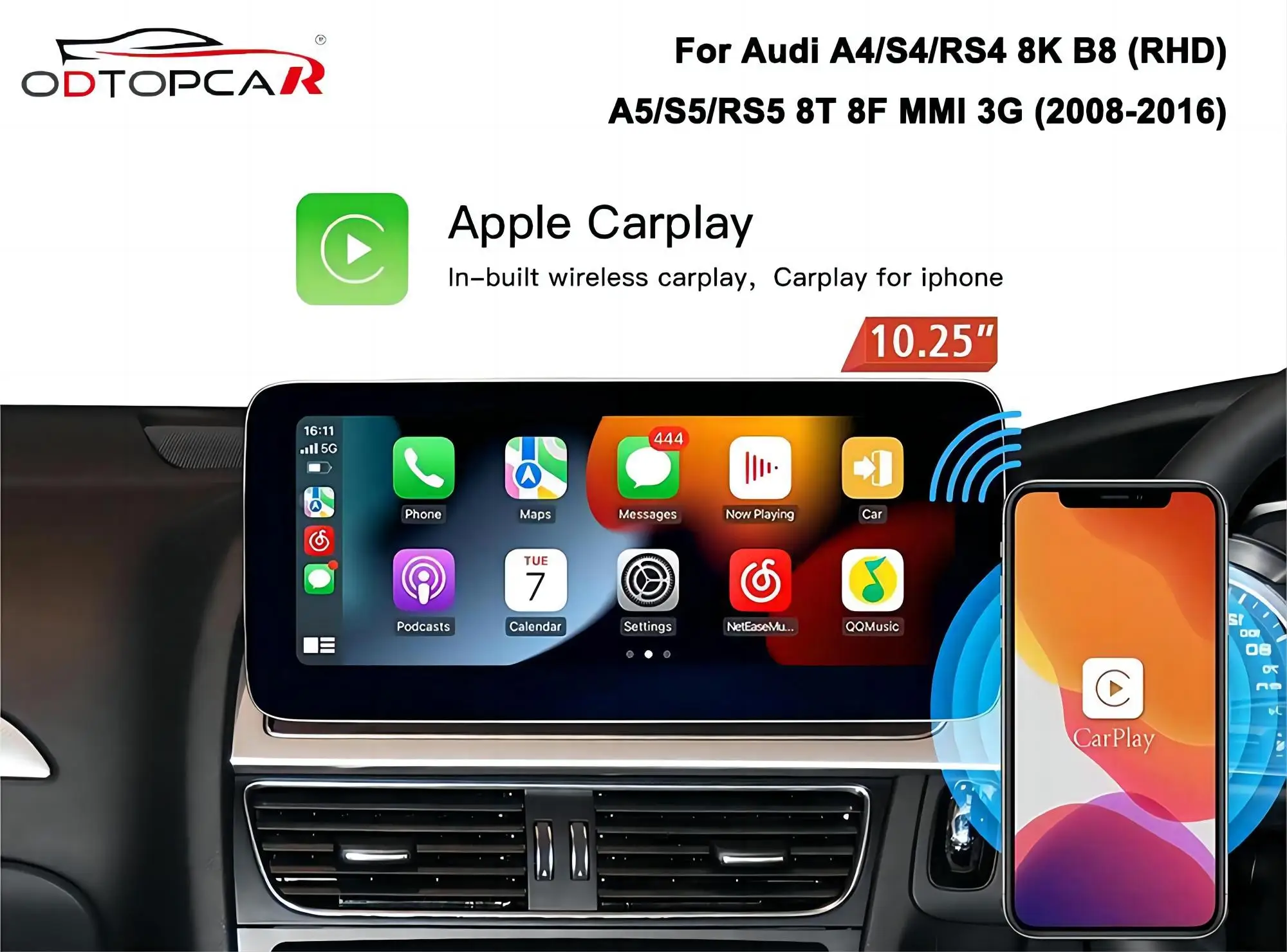 

For Audi A4 S4 RS4 B8 (RHD) MMI 3G 10.25" Touch Screen Carplay Full Screen Android Auto Mirroring Multimedia Stereo Navigation