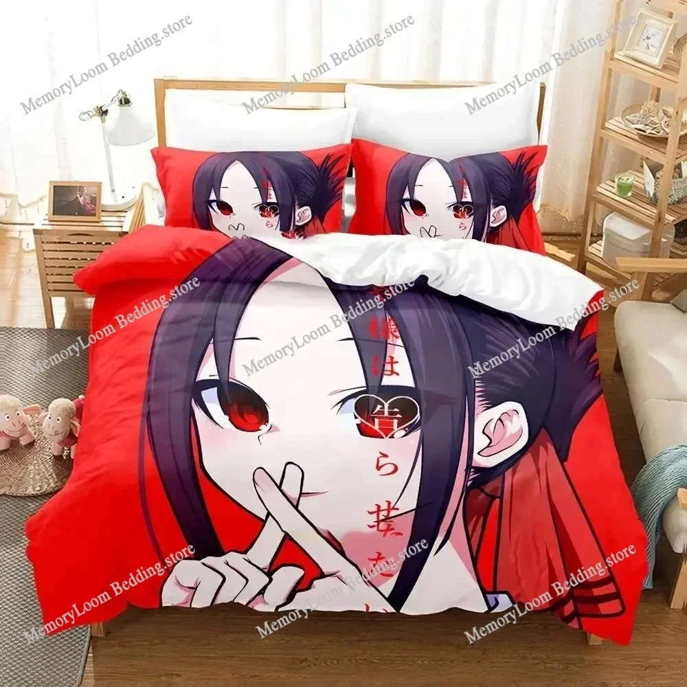 Kaguya-Sama Love Is War Cute Bedding Set Cartoon Anime Adult Kid Bedroom Soft Duvet Cover 3D Print Vibrant Kawaii Anime Cozy Set