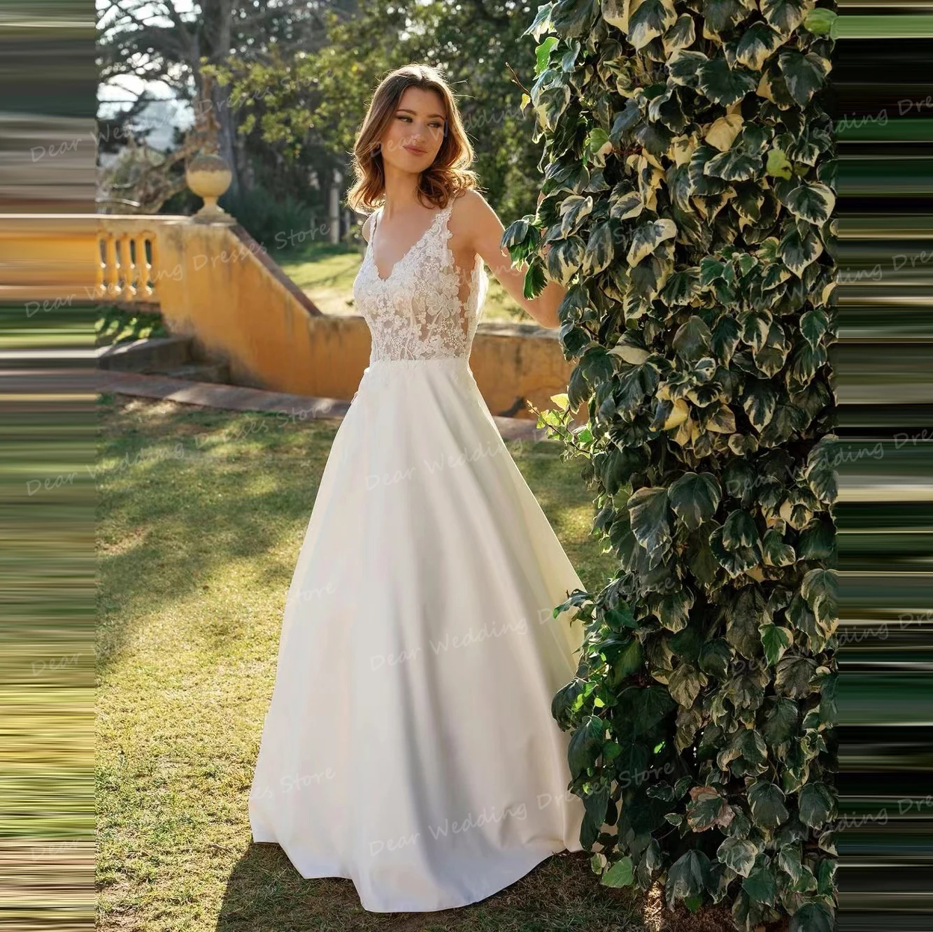 Robe de mariée princesse bohème avec appliques à col en V, ligne A, femme sexy, patients en fibre, quelle que soit la robe de mariée, 2024