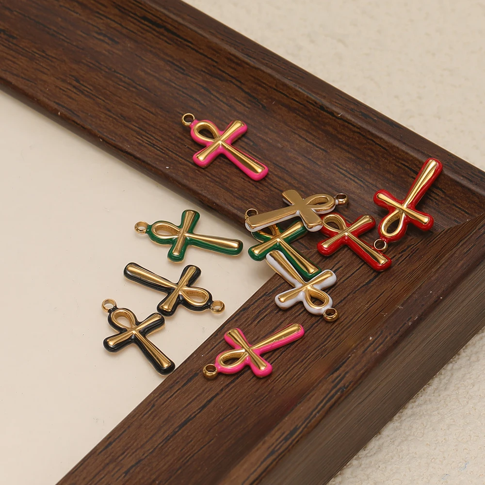 5 Stück Edelstahl-Anhänger mit schwarzem Emaille-Kreuz, DIY-Schmuckzubehör für Damen, zur Herstellung von Ohrringen, Halsketten und Armbändern. – Detail 4
