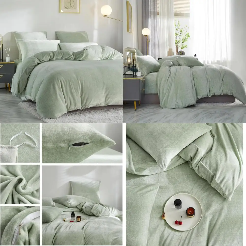 

Комплект пушистого бархатного пододеяльника размера Sage Green King Size, двустороннее постельное белье из плюша и флиса, 104x90, комфорт осень-зима