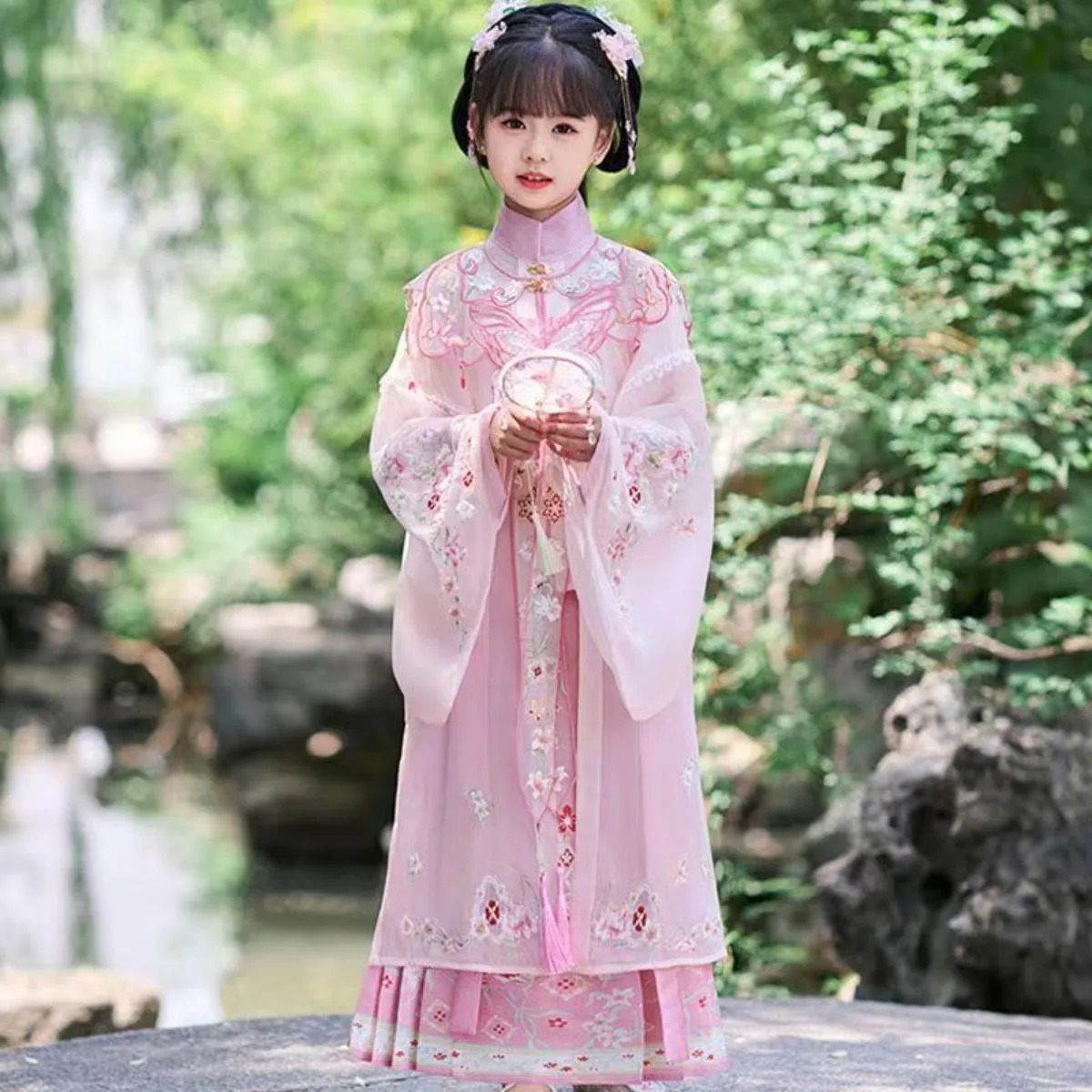 

Kids Girls Hanfu Mamian Skirt for Photography, Republic Style Traditional Costume for Art Portrait & Photo Shooting
