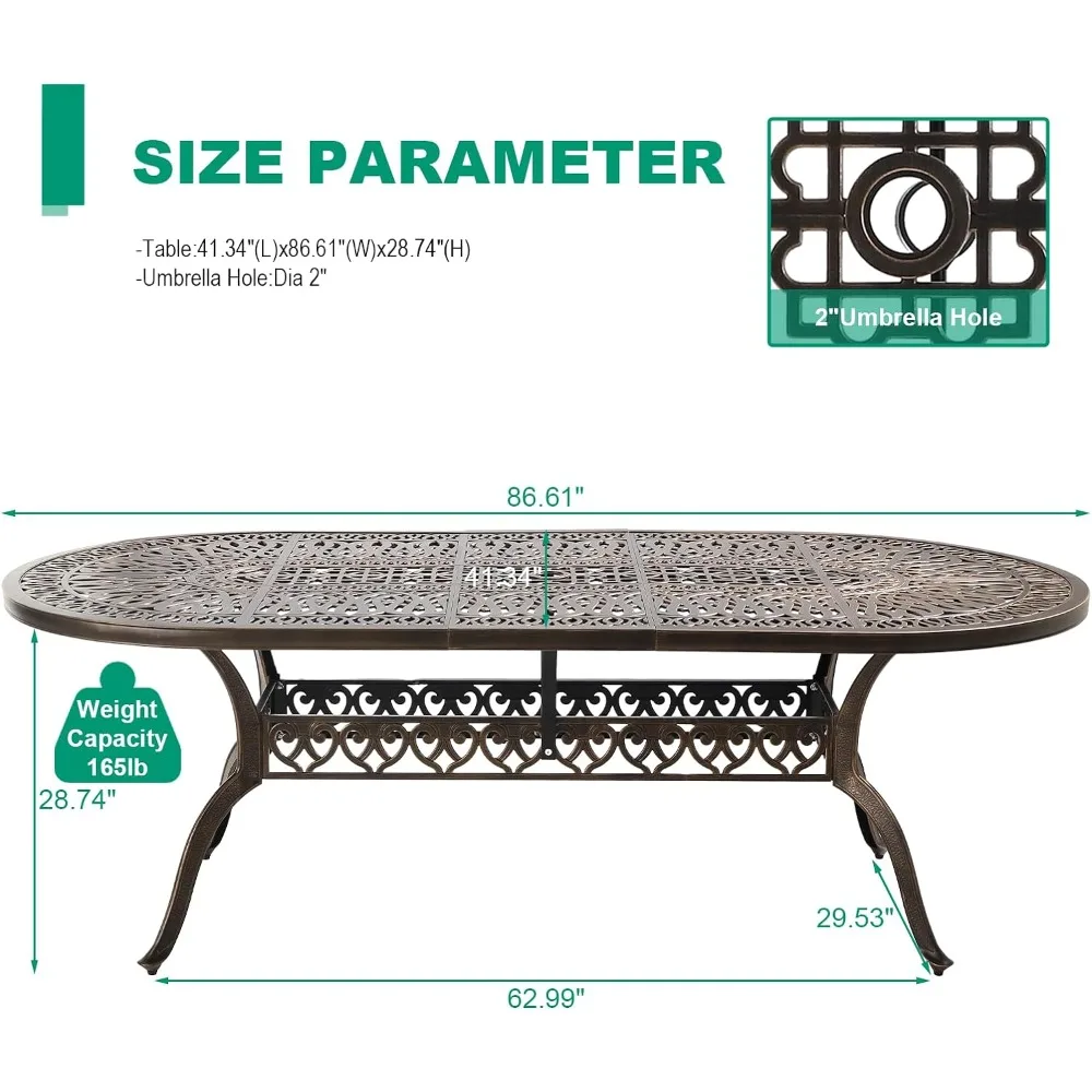 Outdoor Table with Oval , Patio Metal Dining Table with Umbrella Hole for Backyard, Outdoor Tables