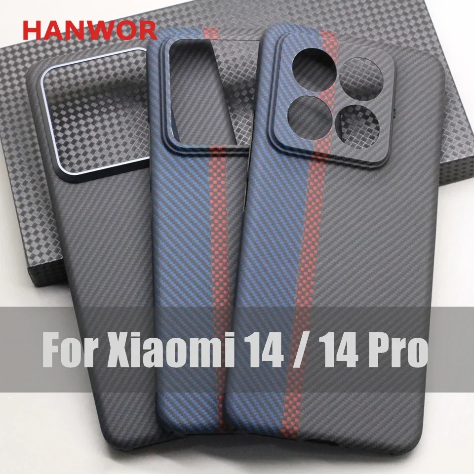 

HANWOR 600D Carbon Fiber Phone Case for Xiaomi 14 / 14 Pro Ultra-thin Anti-drop Aramid Fiber Cover Support Magsafe Charges