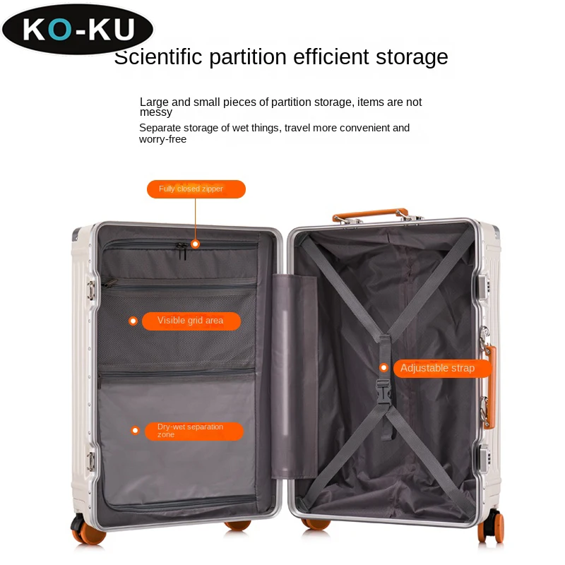 KO-KU New Multifunctional  Aluminium Frame Suitcase 28인치 여행용 캐리어 Lightweight 20‘’ Cabin Trolley Box with Spinner Wheels 24 26‘’