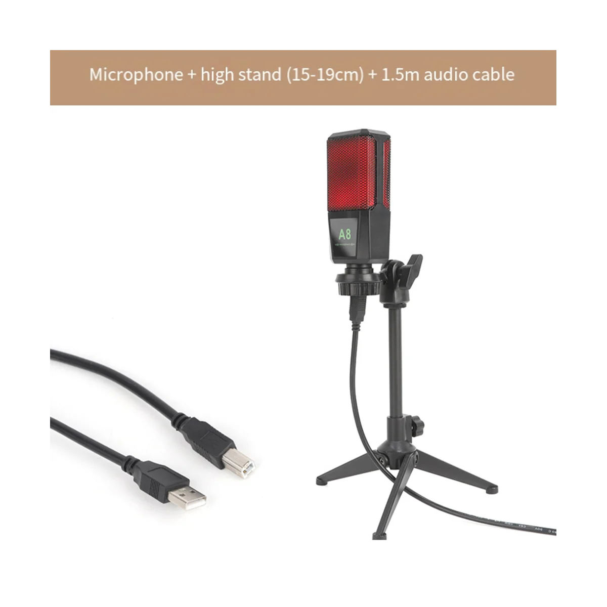 A8 USB Condenser Microphone Sound Podcast Studio Microphones with PC Stent for Computer PC A