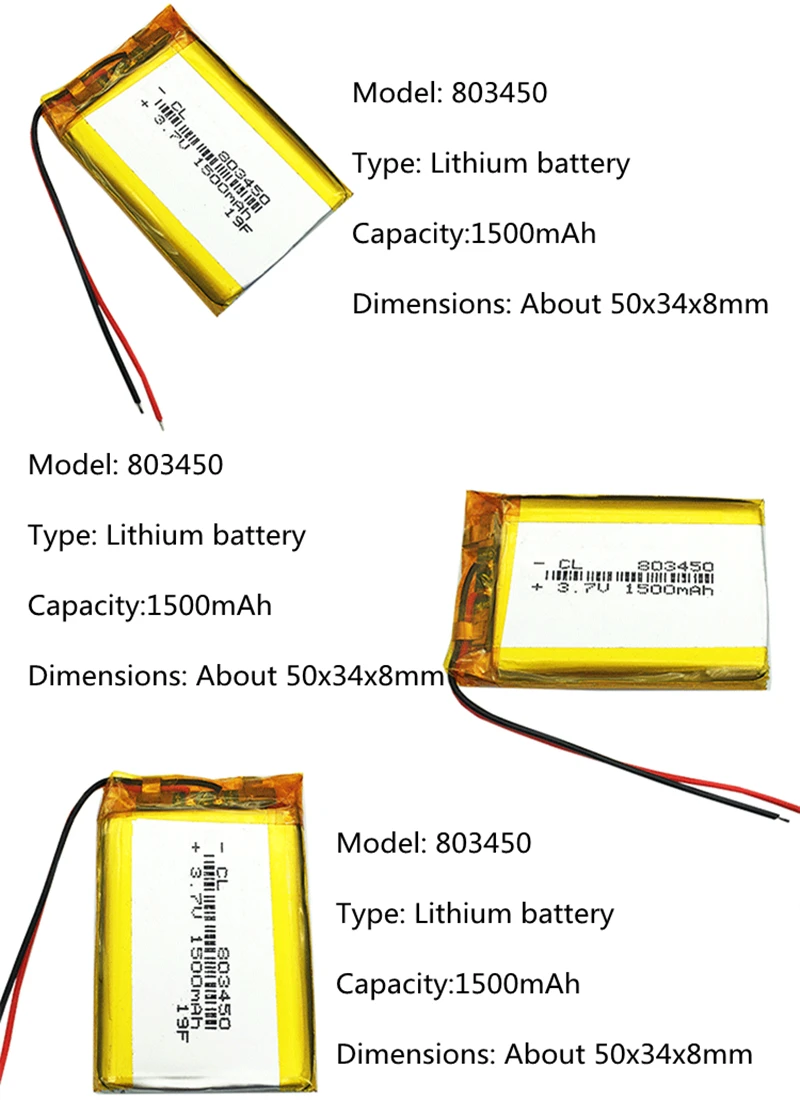 803450 1500mAh 3.7V Lithium Polymer Rechargeable Battery For MP3 MP4 GPS Toy Bluetooth Speaker Massager Power Tool Camera Laptop