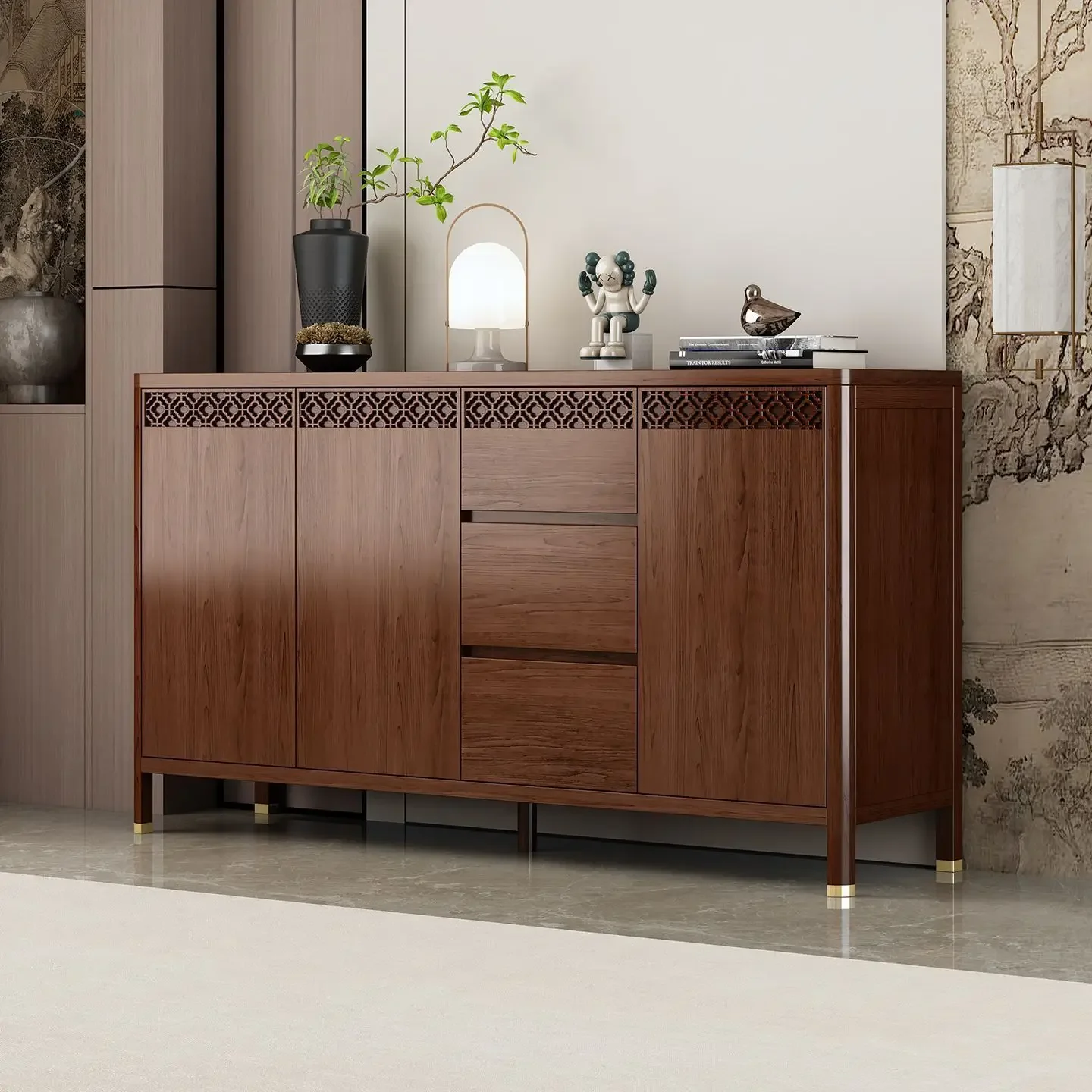 Medieval solid wood dining side cabinet against the wall integrated locker 2025 new living room storage teacabinet locker