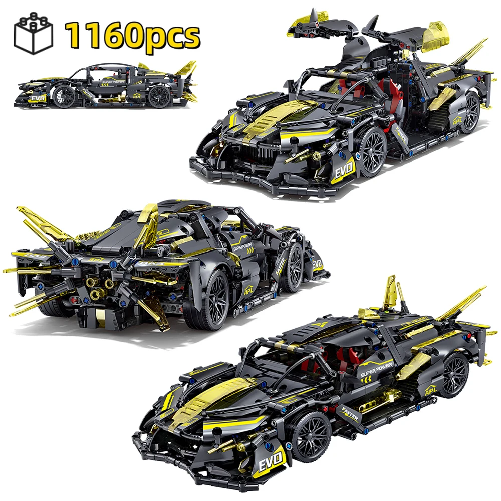 

Конструктор FUNXINEE 1:14, техническая модель суперкара, 1160 деталей, черно-золотая гоночная машина, MOC, игрушка-конструктор, подарок для взрослых