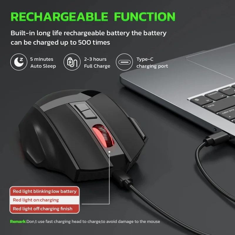 Dual Mode Mechanische Maus 5,1 + 2,4G Drahtlose Bluetooth Maus Tragbare Wiederaufladbare Maus 4800DPI Ergonomische Computer Gaming Maus – Detail 6
