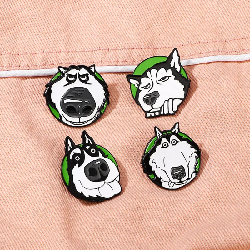 Nose Black and White Cute Sleepy Pet Dog Cartoon Animal Badge Punk Pins Jewelry Accessories Gift Cute Husky Dog Enamel Pin Big