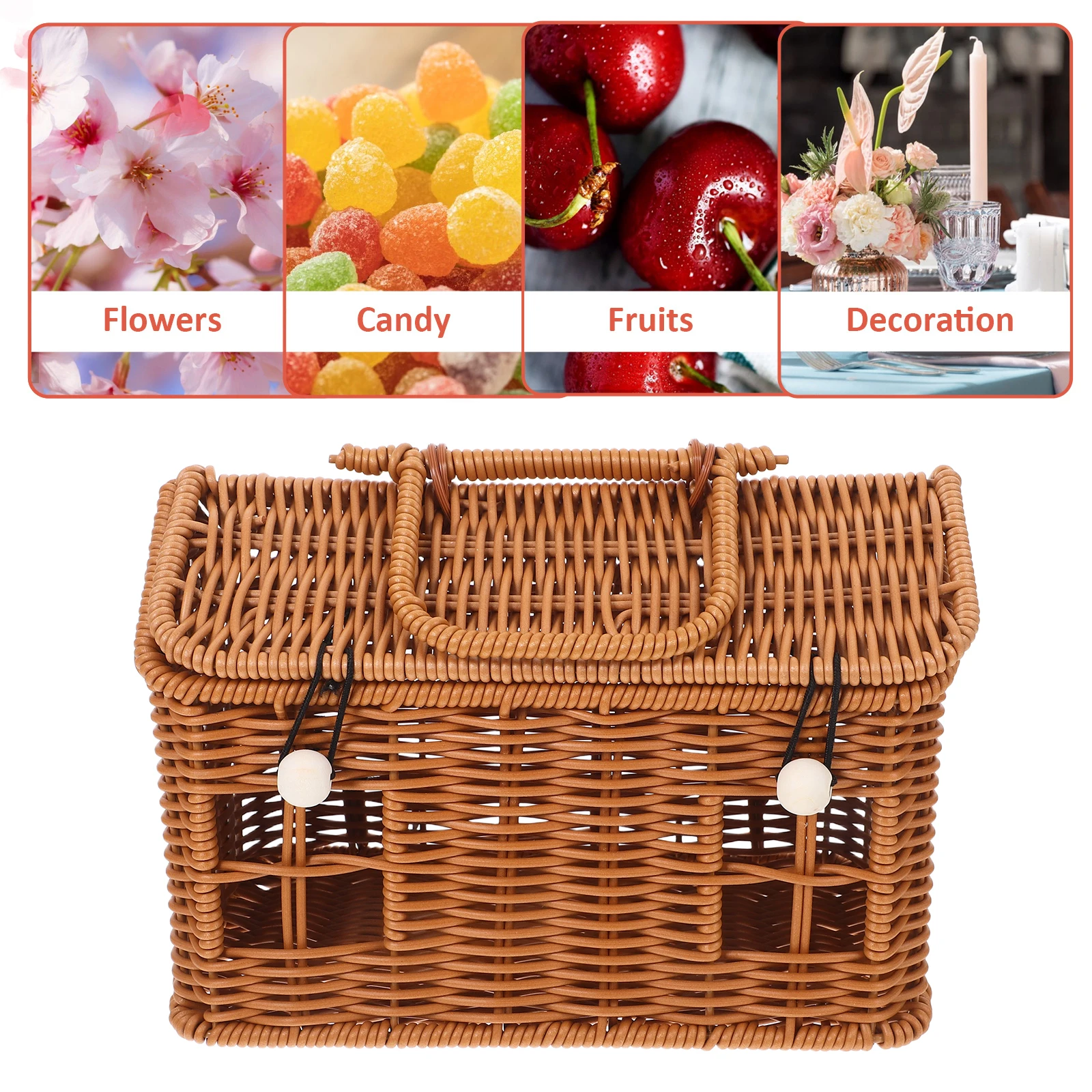

1pcs Woven Gift Shaped Rattan Storage Basket With Handle Portable Picnic Organizer For Flowers Fruits Candies
