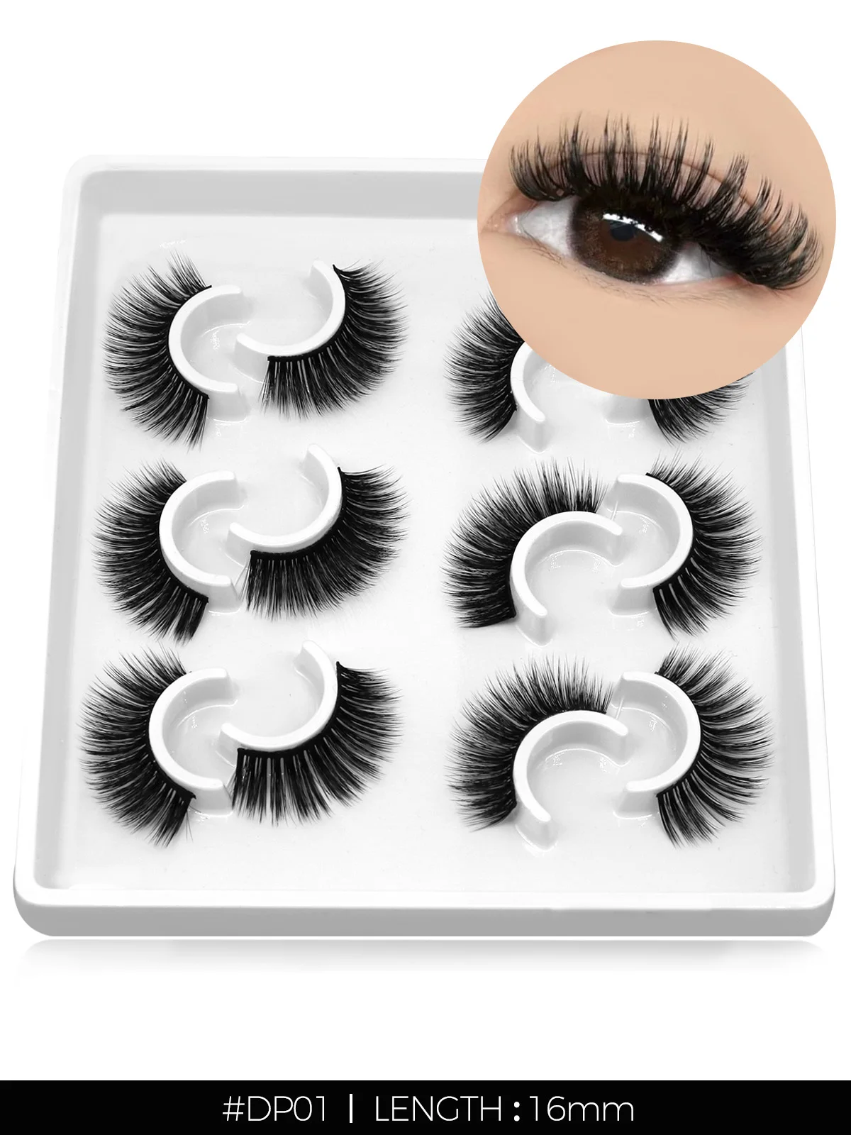 3D Natural False Lashes, Cat Eye, 6 Pairs