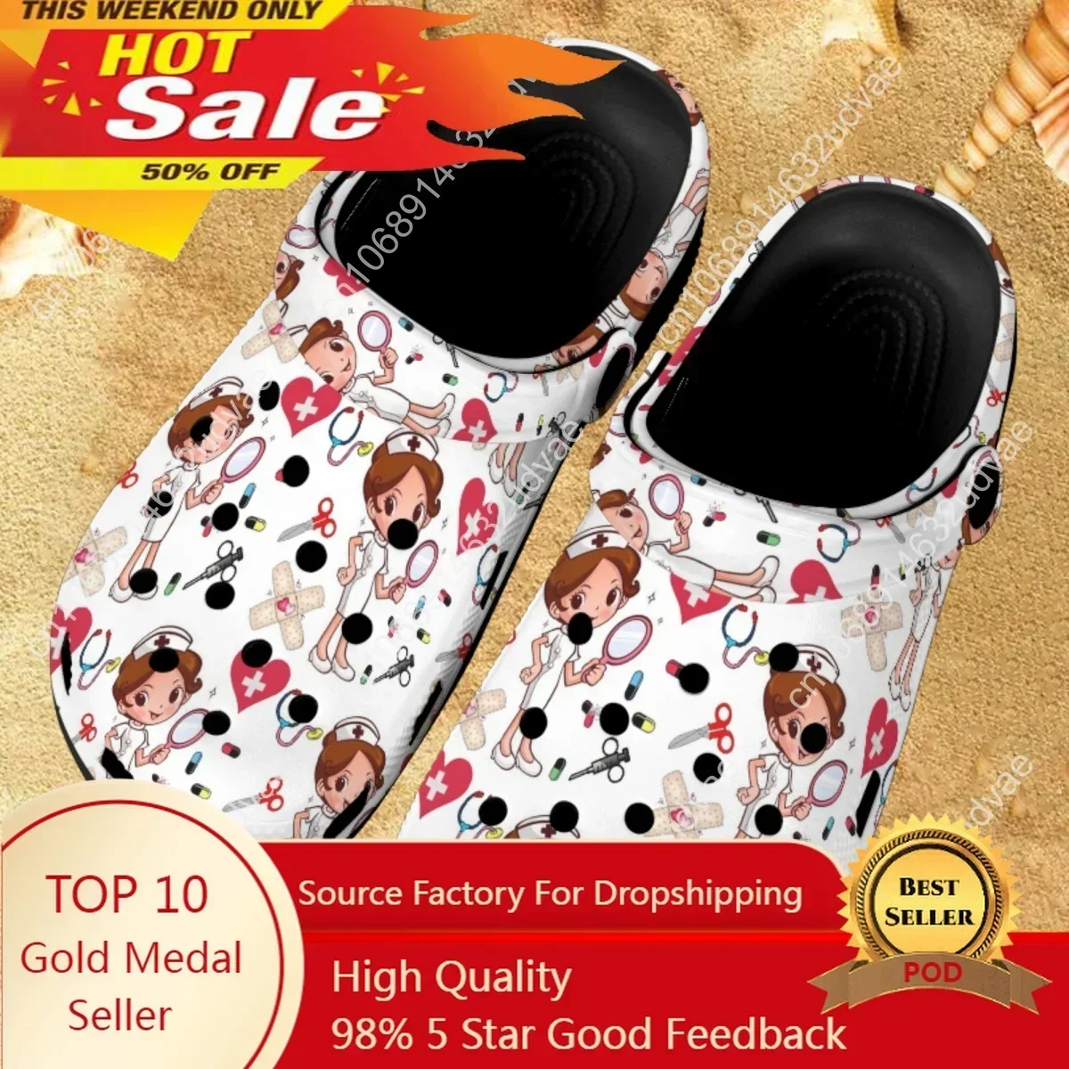 

2023 Summer Outdoor Women Slippers Kawaii Nurse Medical Design Garden Flats Shoes Couple Indoor Classic Nursing Sandals Footwear