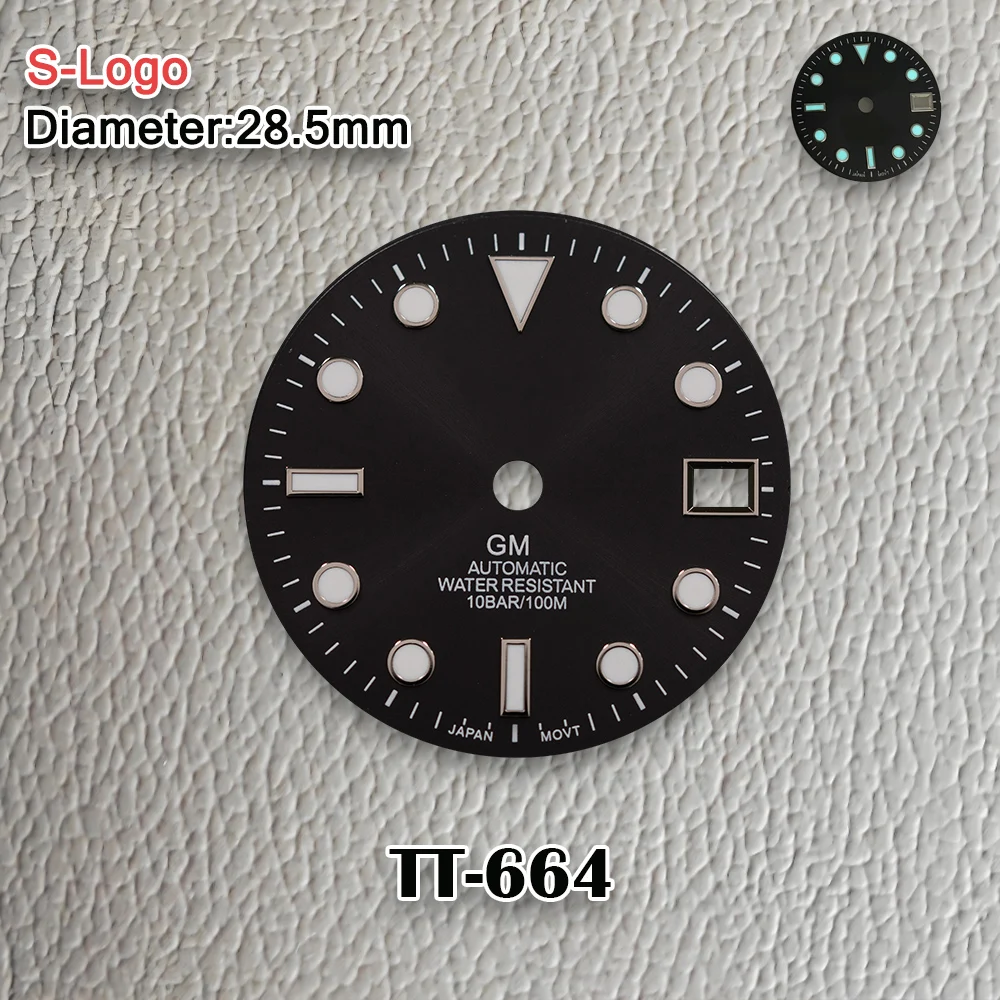 جديد 28.5 مللي متر S شعار NH34 GMT الطلب الأسود الهاتفي الفضة شعار صالح NH34 حركة الجليد الأزرق مضيئة ساعة تعديل الملحقات