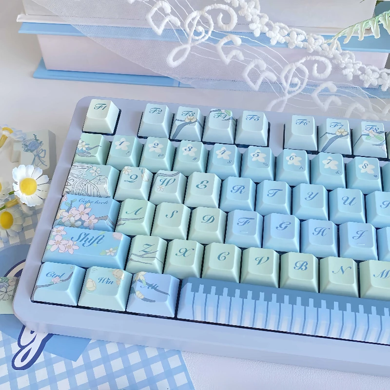 

Garden Movement Keycap Cherry Profile Thermal Sublimation PBT Romantic Flower Keyboard Caps Creative Piano Key Blue Keycaps