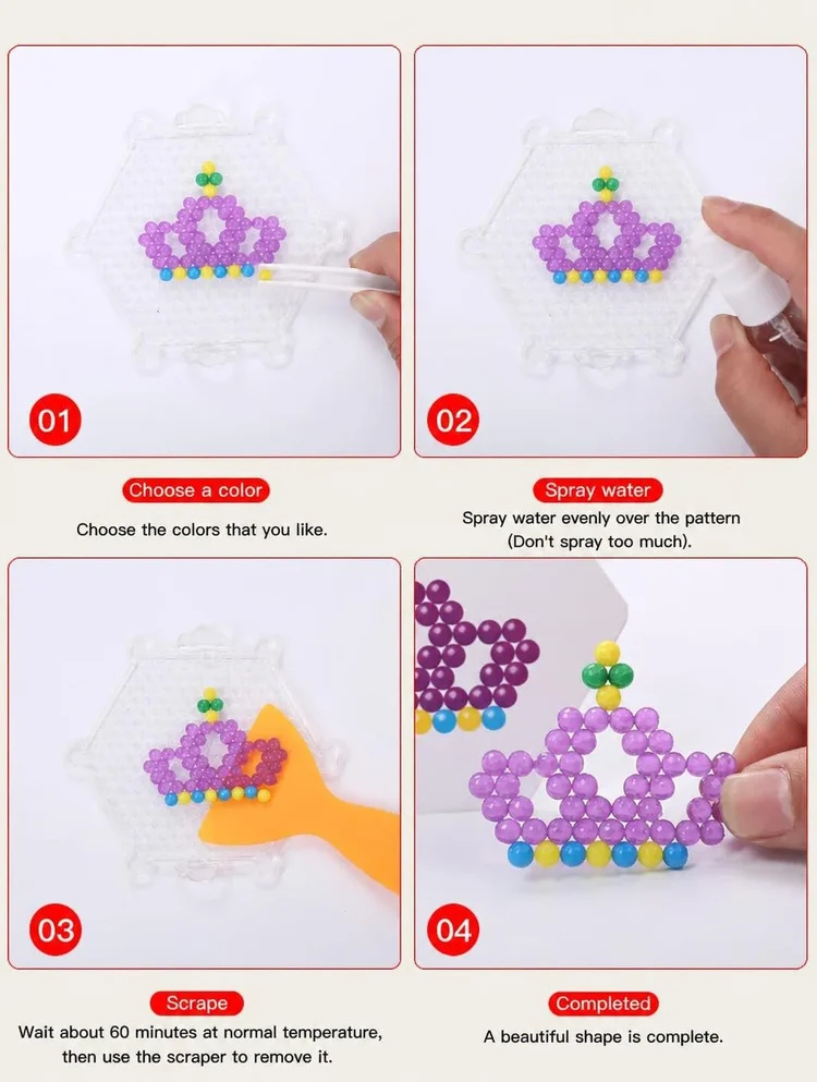 Water Fuse Beads DIY Craft Kit Puzzle Handmade Art Project for Kids Beginners Family Interactive Creative Handcraft Activities