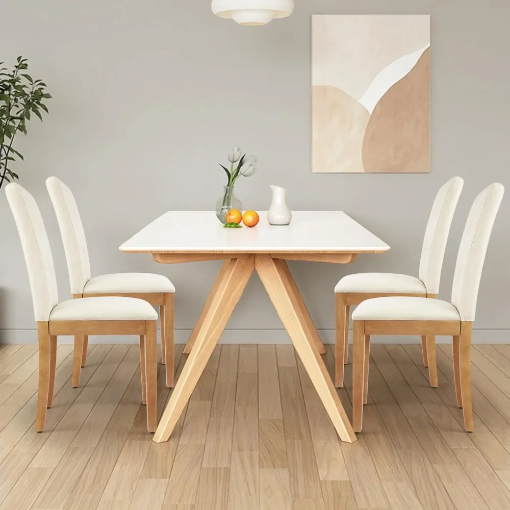 Dining Chairs Set of 4, Modern Upholstered Fabric Dining Room Chairs, Armless Kitchen with Wood Legs and Padded Seat