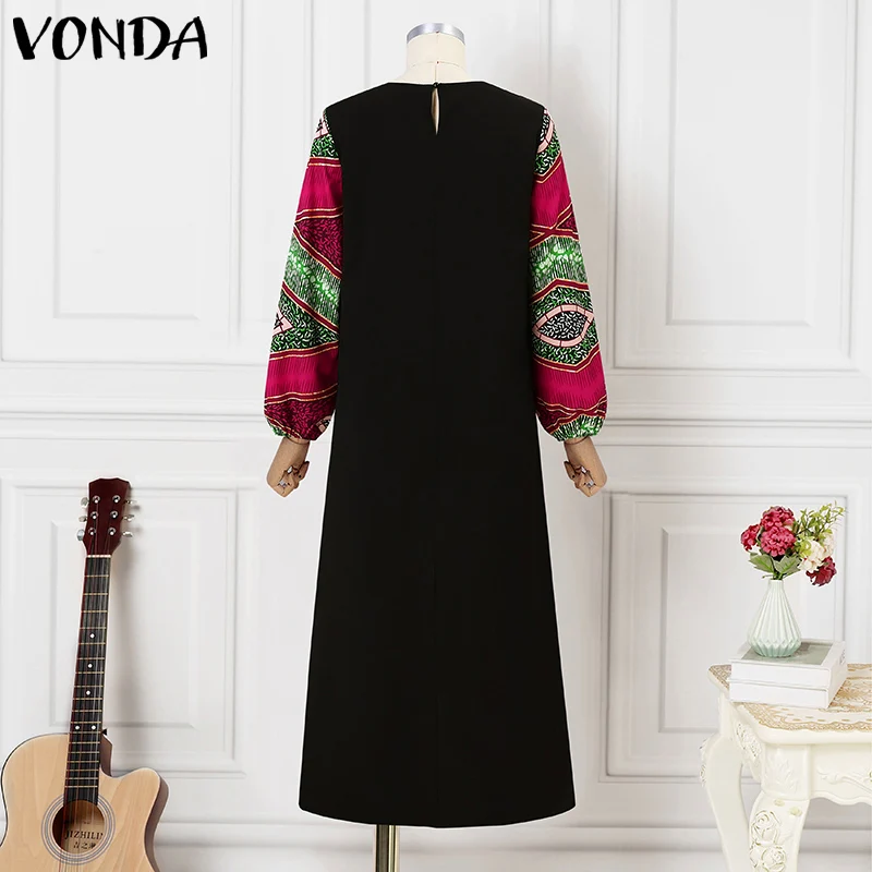 Plus Size 5XL VONDA 2026 Women Maxi Dress Bohemian Printing Long Sleeve Vestidos Vintage Sundress Casual Loose Round Neck Robe view 5