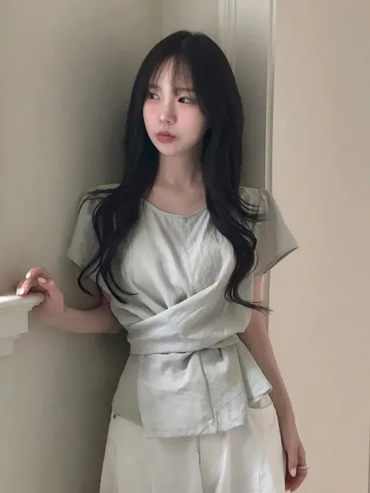 Versatile round Neck Tie Top Korean Style Sweater for Women Spring Autumn Winter Seasonal Wear School Street Style Travel