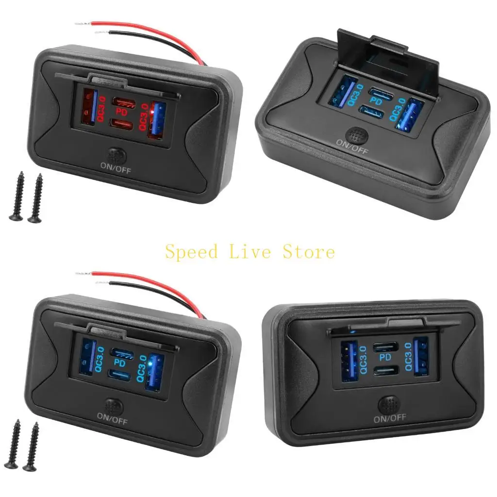 547C High Speed 4 Port Car Phone Charging Power Adapter With Double 30W PD And 18W QC3.0 For Phones Tablets And Electronics