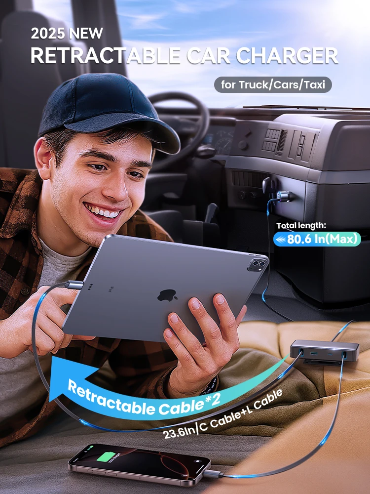 Joyroom 204W Car Charger 6 Ports USB C Fast Starlink Car Charger For iPhone 17 16 15 14 iPad MacBook Mini Car Adapter JR-CCL08