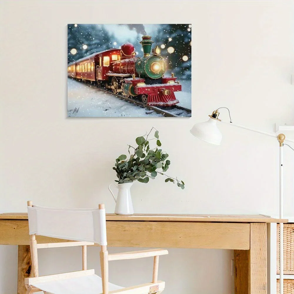 1PC Winter Kerst Wanddecoratie Kerst Trein Woondecoratie Geschikt voor Woonkamer Slaapkamer Kerstcadeau met Frame