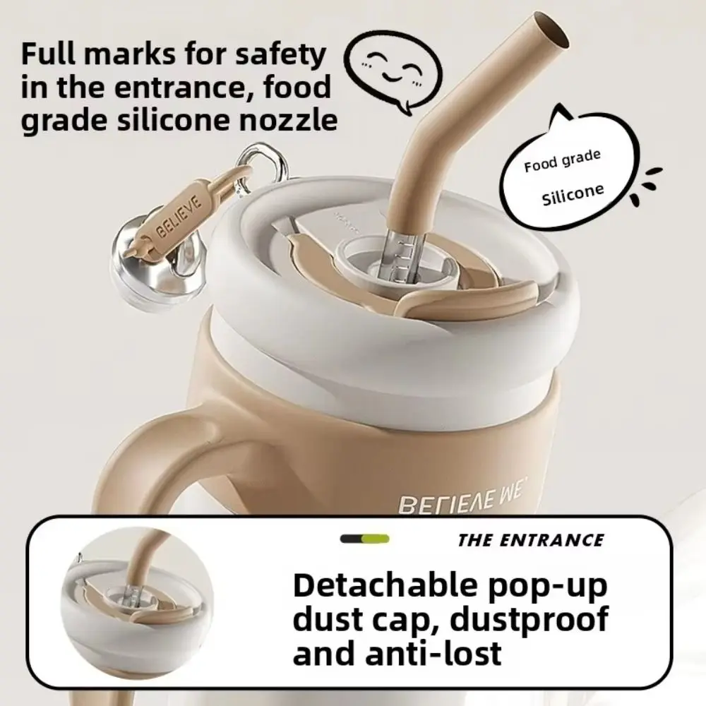 

With Straw Insulated Water Bottle 316 Stainless Steel Large Capacity Portable Insulation Cup Portable 1.25L