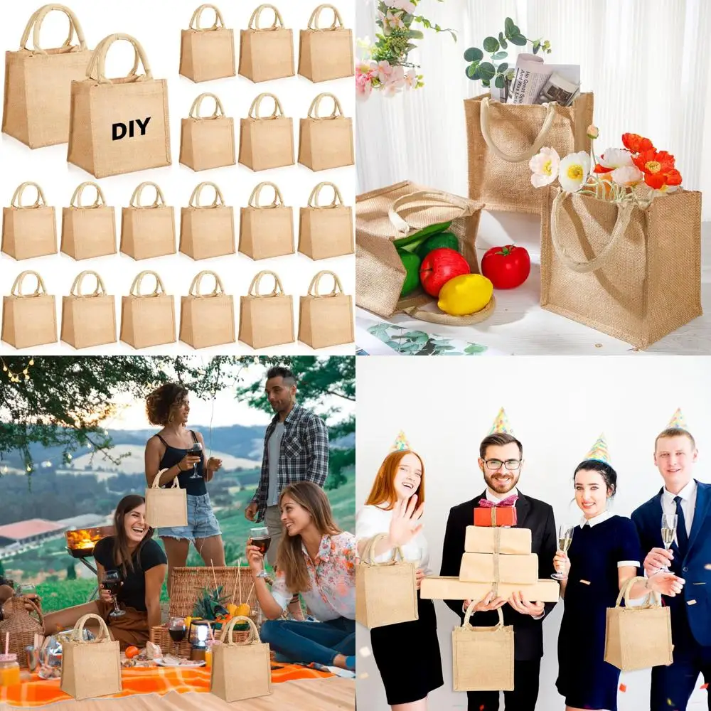 

Mini Jute Tote Bags, 20 Pack, Small Reusable Grocery Bags, Ideal for Teachers, Bridesmaids, and Wedding Gifts