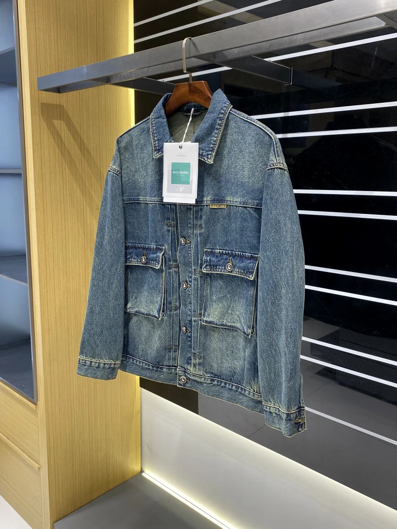 

Heavyweight Waed Denim Casual Loose Fit Men's Jaet Collared Outerwear Youth Trendy Sle Long Sve Windproof Chinese Pr...