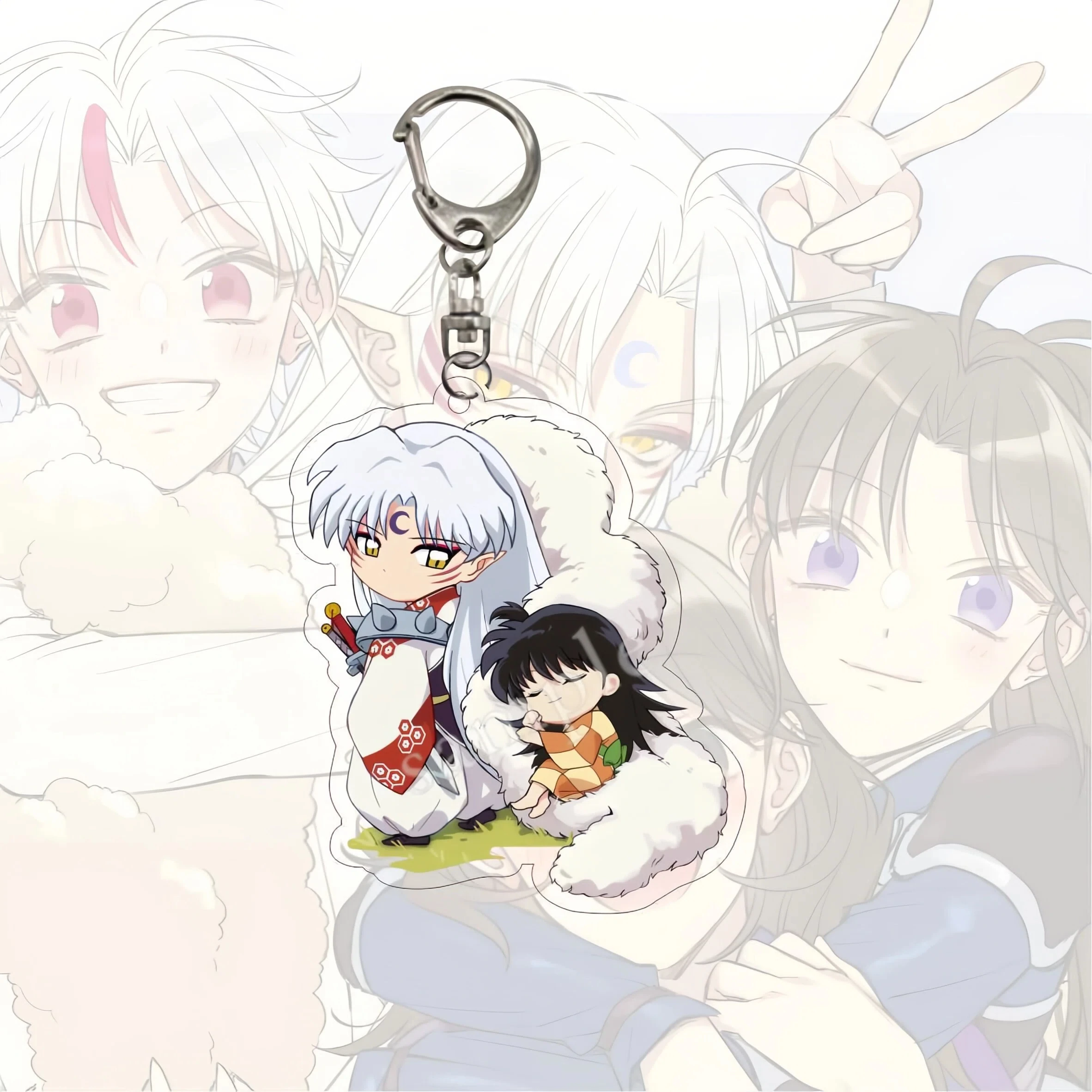 Anime Figure Inuyasha Acrylic Keychains Sesshoumaru Backpack Ornament Pendant Cute Keyring Gifts