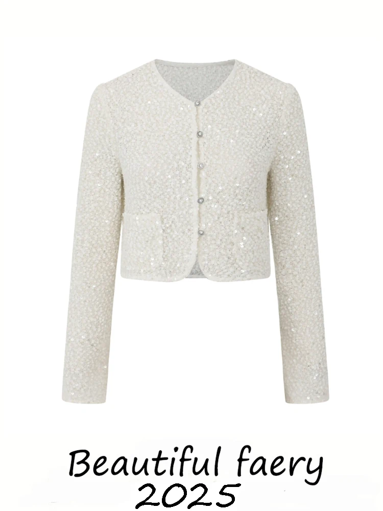 

Белый прозрачный легкий дышащий кардиган с пайетками Ele для похудения с открытой передней частью, летняя верхняя одежда из смеси полиэстера