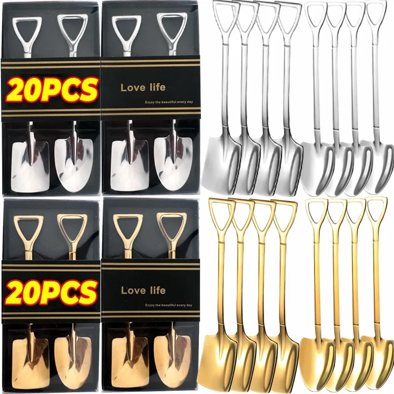 

20/2 шт. лопата, стальная ложка-ложка, чайные ложки из нержавеющей стали, кофейная чайная ложка, фруктовое мороженое, десертная ложка, ложки, мини-посуда