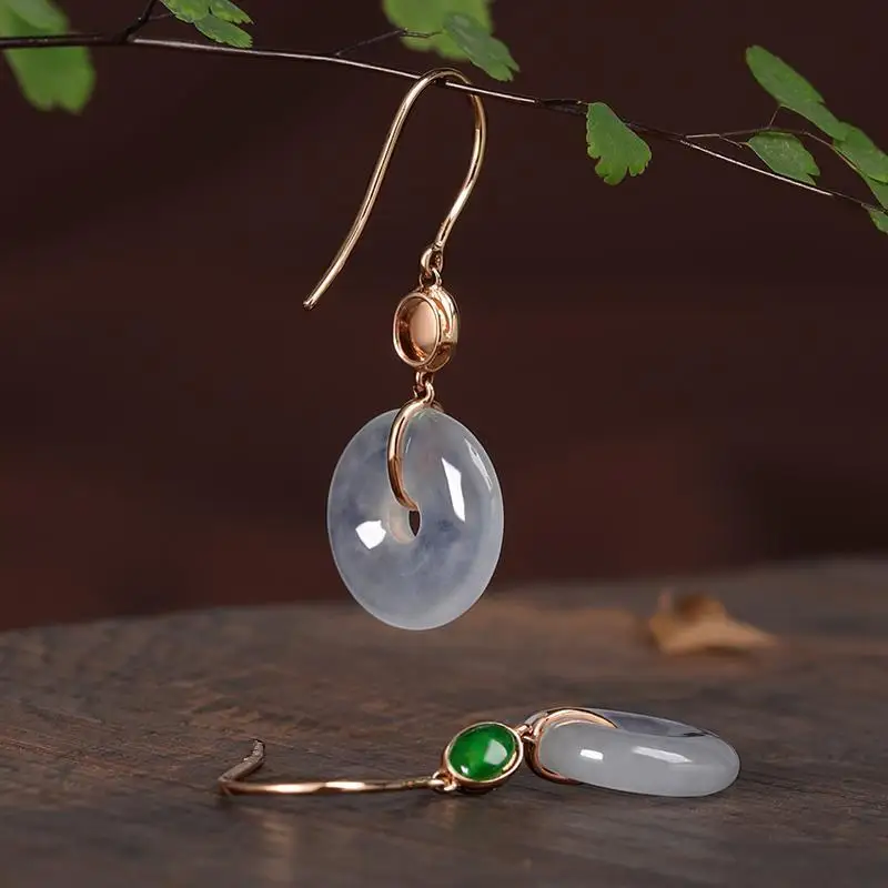 Natural Ice White Jade Marrow Round earrings for women Classic Light Luxury classical earings Jewelry Cheongsam Accessories