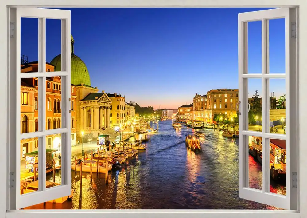 

Italy River Night Venice Grand Window Art Film Print Silk Poster Home Wall Decor 24x36inch