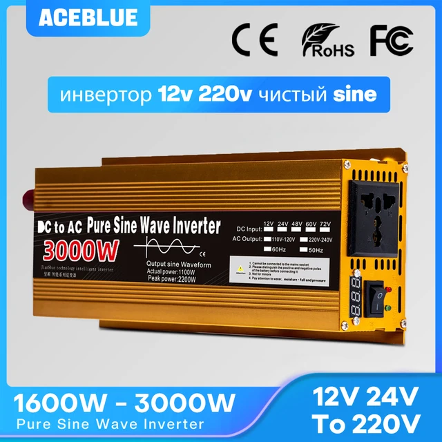 Falownik 12v 220v czysta fala sinusoidalna 1600W-3000W transformator konwertuj wielofunkcyjny konwerter gniazda falownik samochodowy