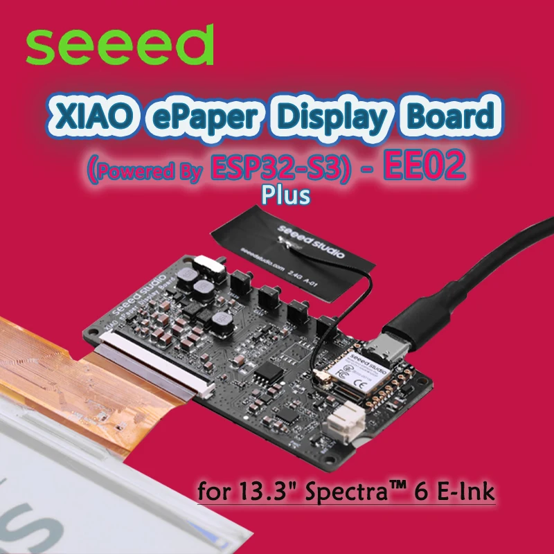 

Плата дисплея Seeed XIAO ePaper EE02 для 13,3-дюймового экрана Spectra 6 E-Ink, на базе XIAO ESP32-S3 Plus, с предустановленной прошивкой SenseCraft HMI