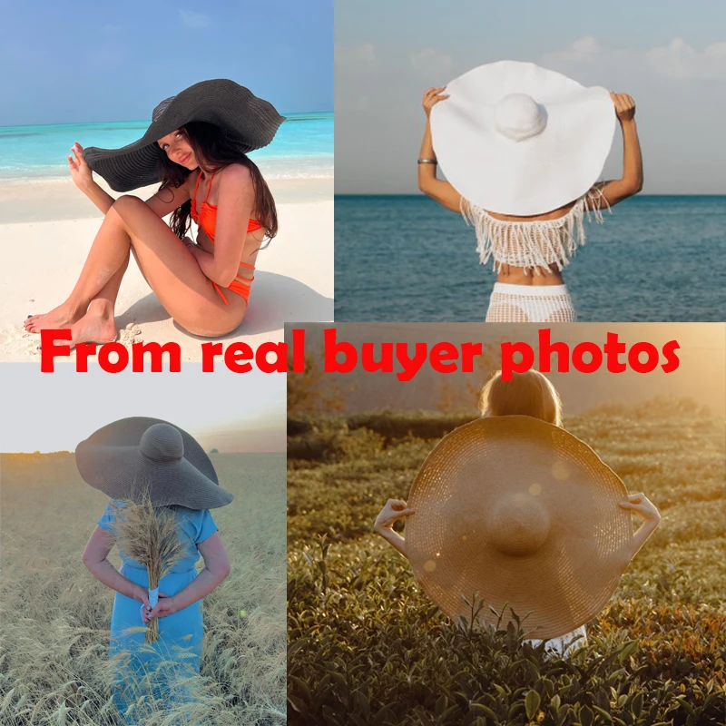 Sombreros de sol de ala ancha grande de 70cm para mujer, sombrero de playa de gran tamaño, sombrero de paja de viaje plegable, sombrero de
