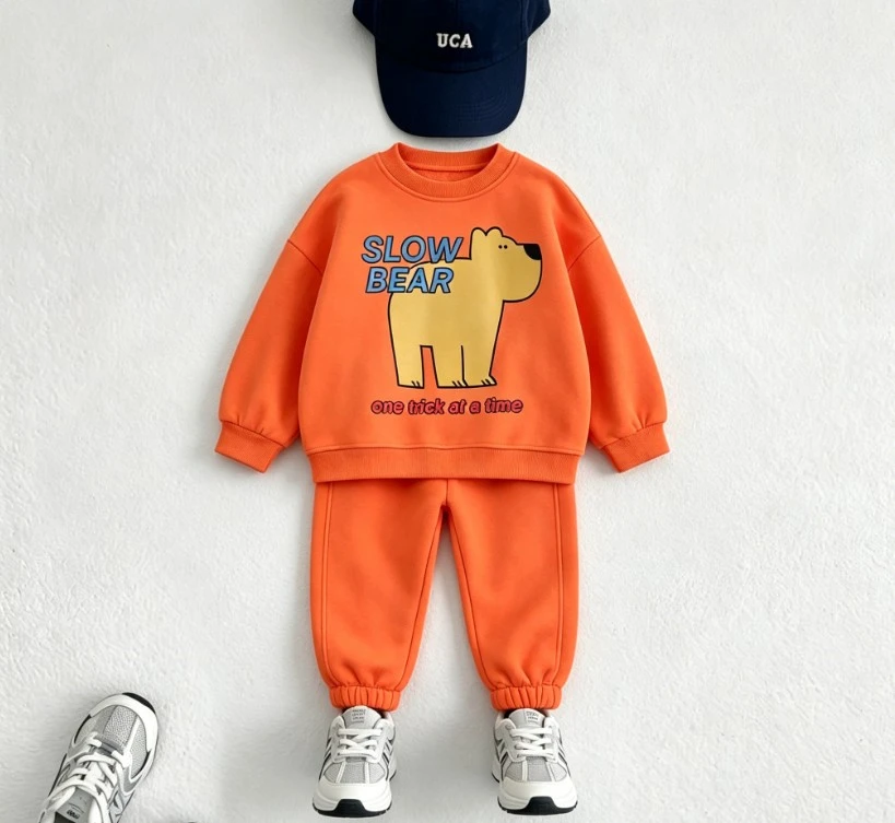 Autumn Kids Cartoon Animal Tracksuit Crewneck Sweatshirt And Elastic Waist Jogger Pants Lovely Slow Bear Baby Cotton Clothing