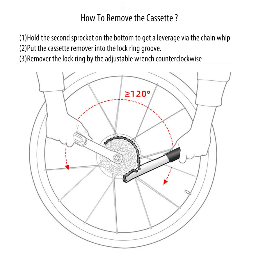 Bike Sprocket Remover Chain Whip Tool Flywheel Cassette Lockring Freewheel Removal Tool Turner Bicycle Chain Repair Wrench