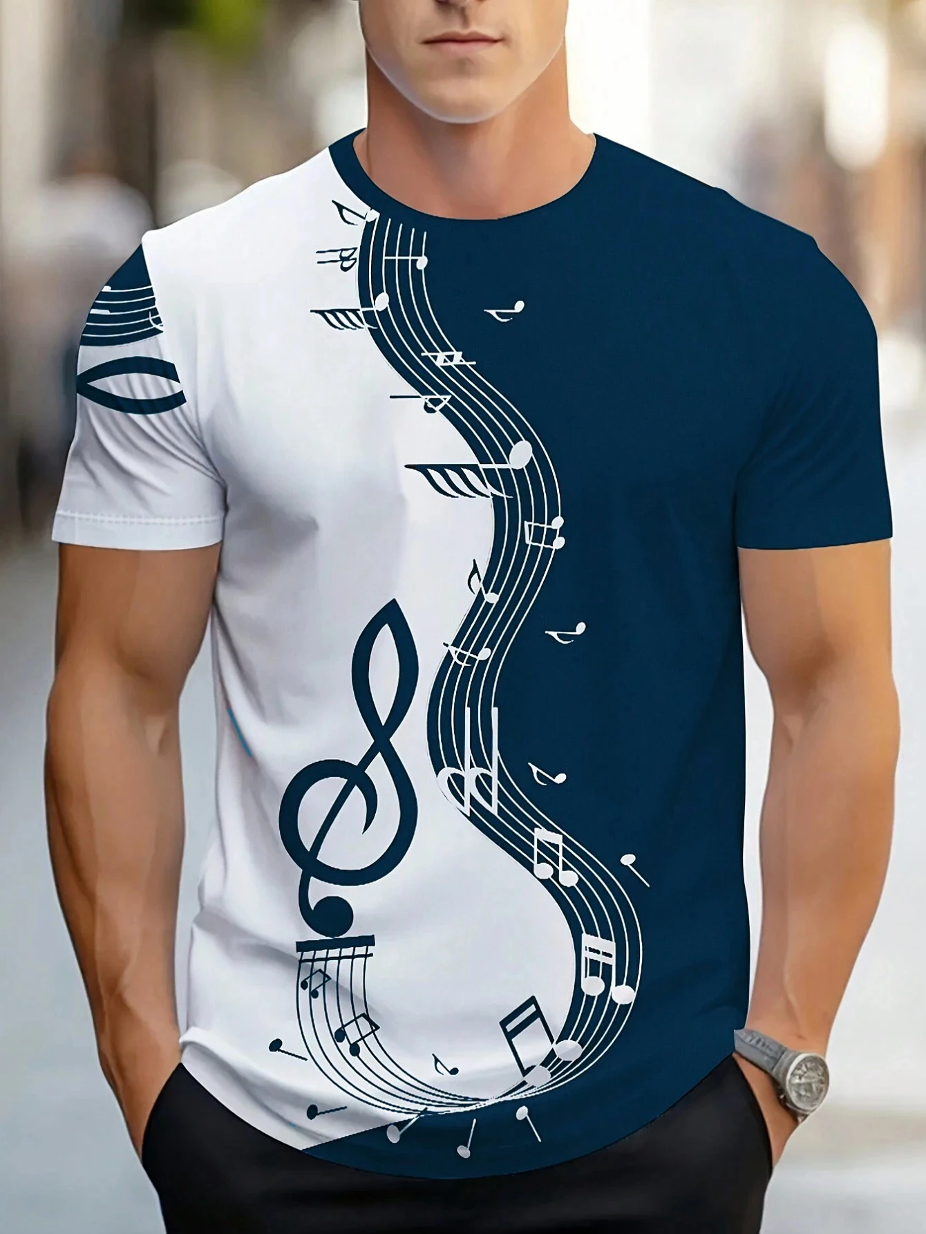 

Men's Music Note Printed Short Sleeve Casual T-Shirt Summer Fashion Oversized Shirt Street Hip Hop Men's Clothing New In Top Tee