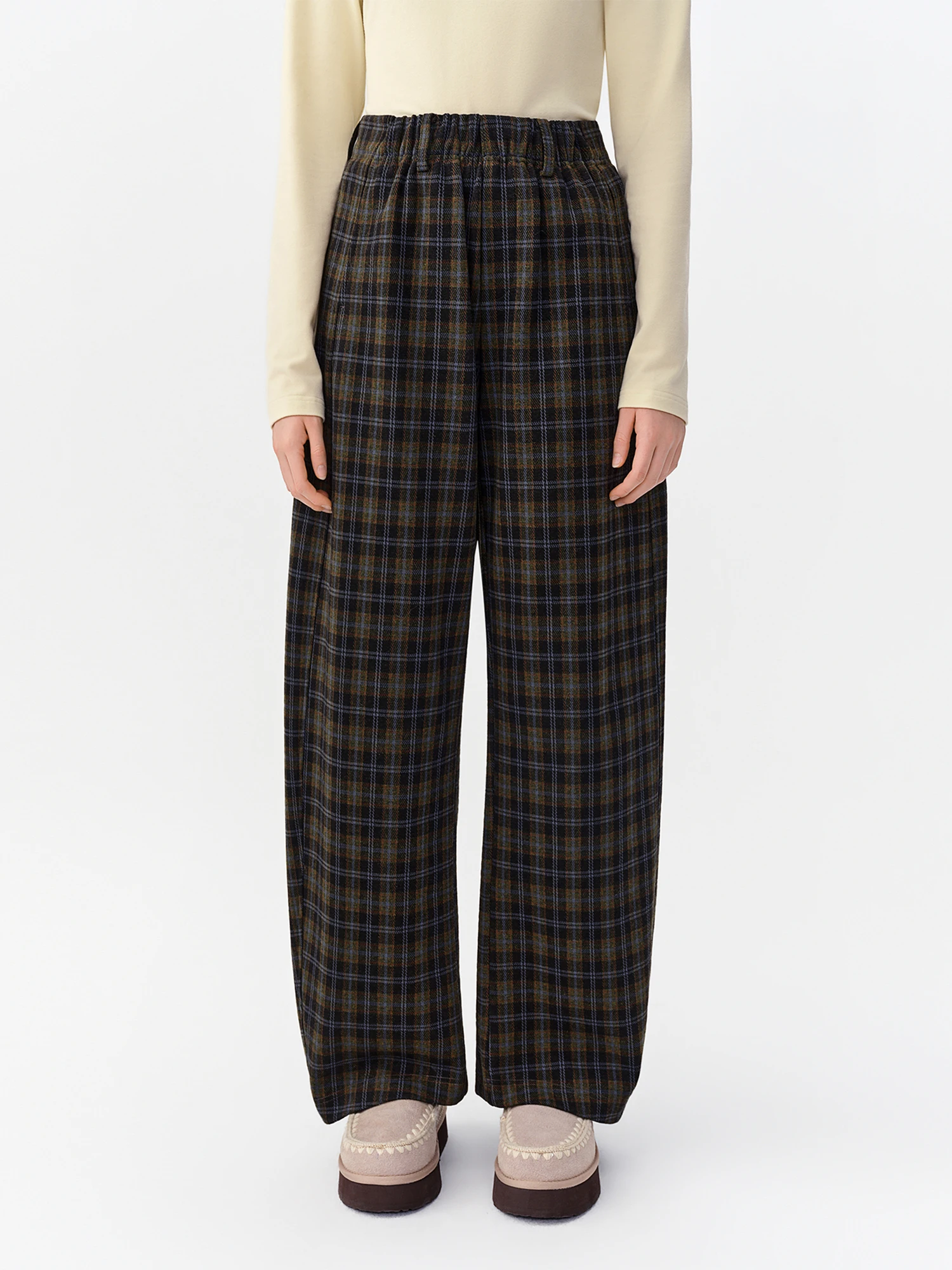 DUSHU Plus‑Size Soft Versatile Drawstring Wide‑Leg Pants 2026 Winter New High‑Waist Simple Commuter Straight‑Leg Long Trousers