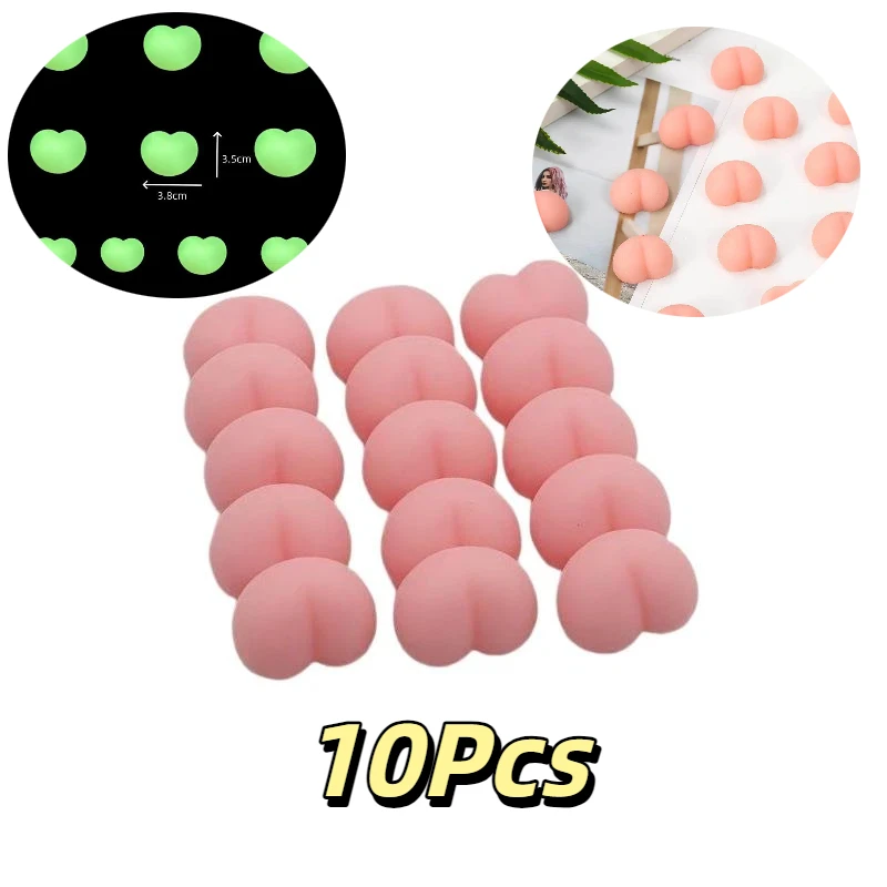 10Pcs TPR Fun Noctilucent Butt Mochi Squeeze Stereo Relieve Stress Peach Bum Sticker Mobile Phone Decoration Accessories Toy
